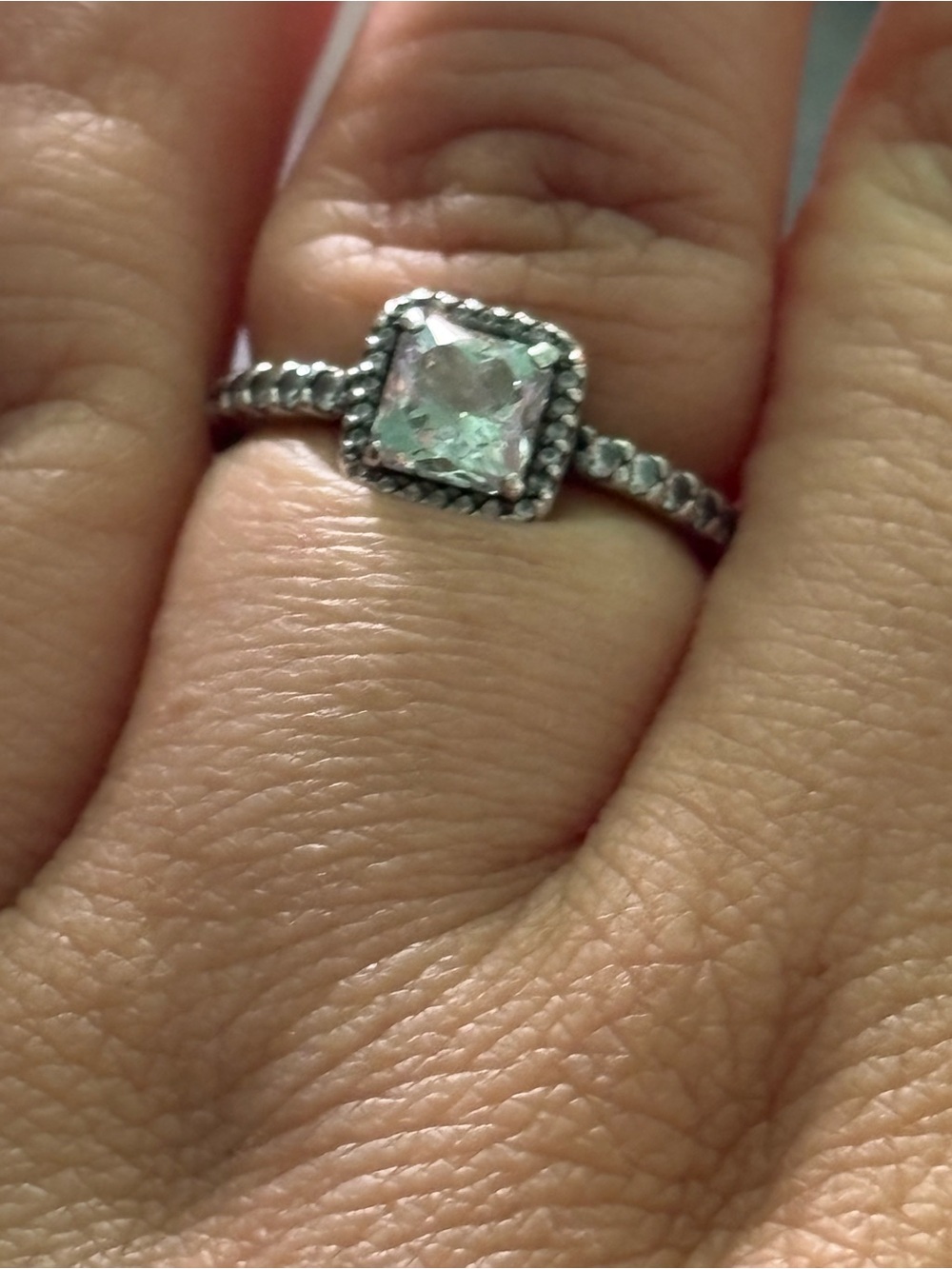 Pandora Silver Ring with Clear Square Stone